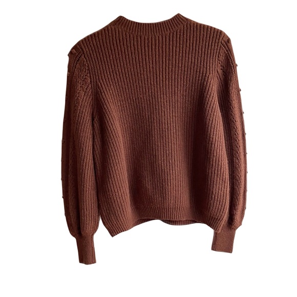 Sezane Solal Jumper Size M Brown Wool Crewneck Pom Pom Knit Sweater Cabincore - Picture 6 of 12